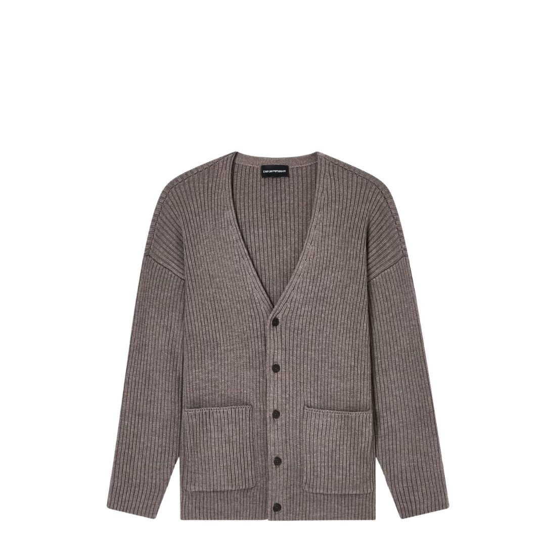 Ribbed Wool Blend V-Neck Cardigan EM002074 AF18108