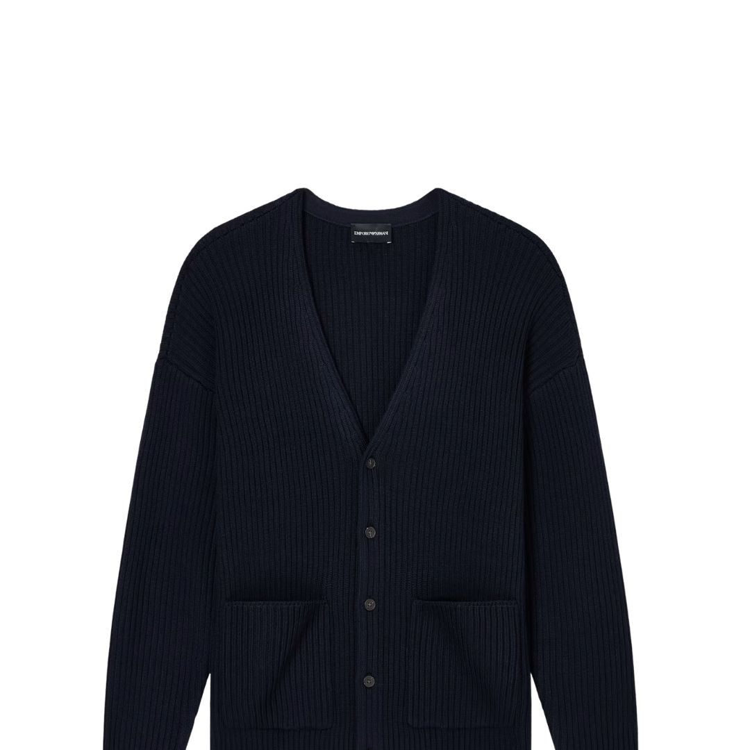 Ribbed Wool Blend V-Neck Cardigan EM002074 AF18108