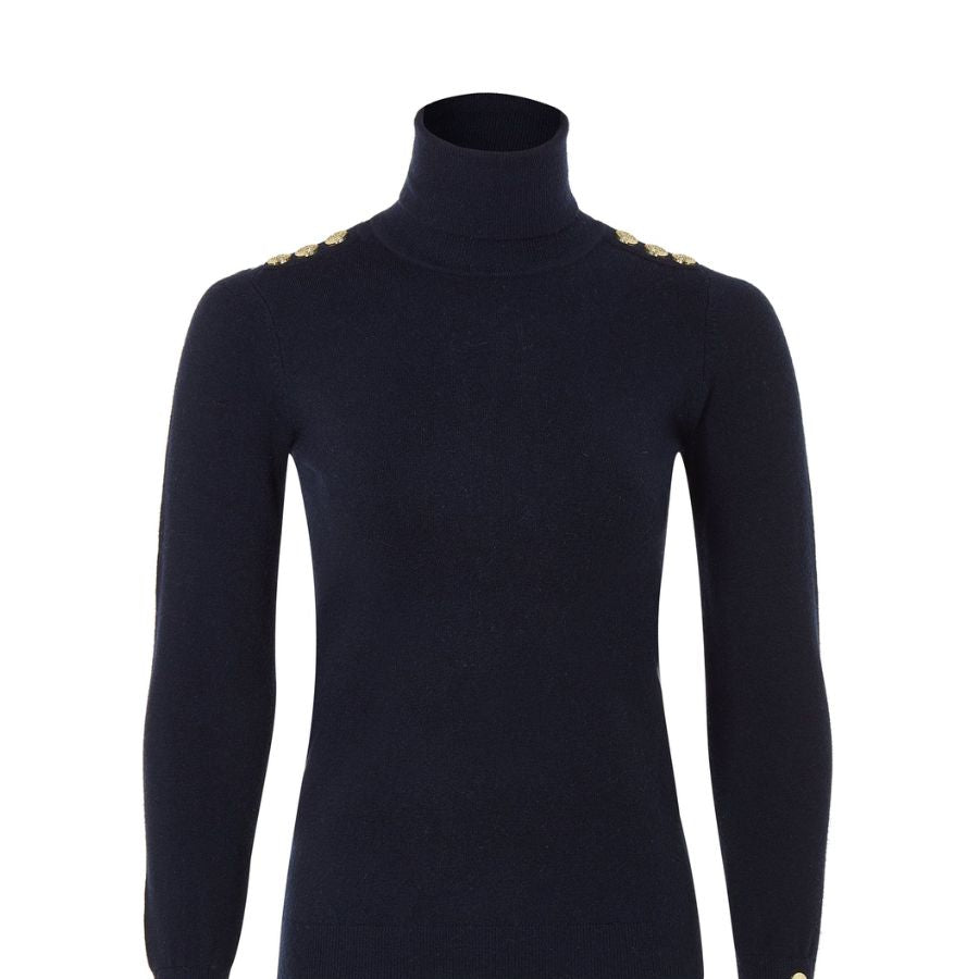 Buttoned Knit Roll Neck