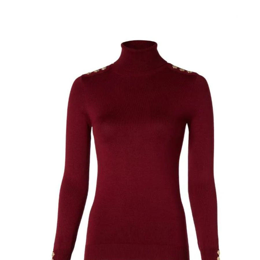 Buttoned Knit Roll Neck