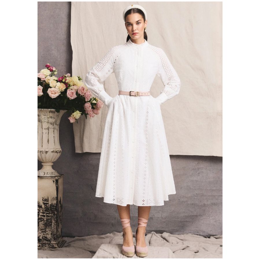 Aimee Womens Collarless Broderie Dress
