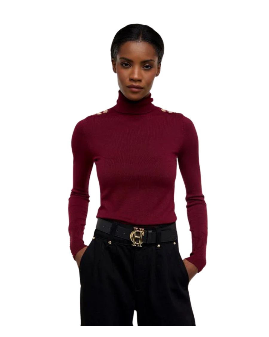Buttoned Knit Roll Neck