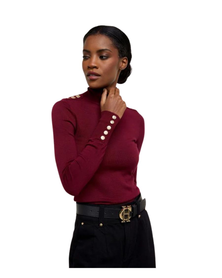 Buttoned Knit Roll Neck