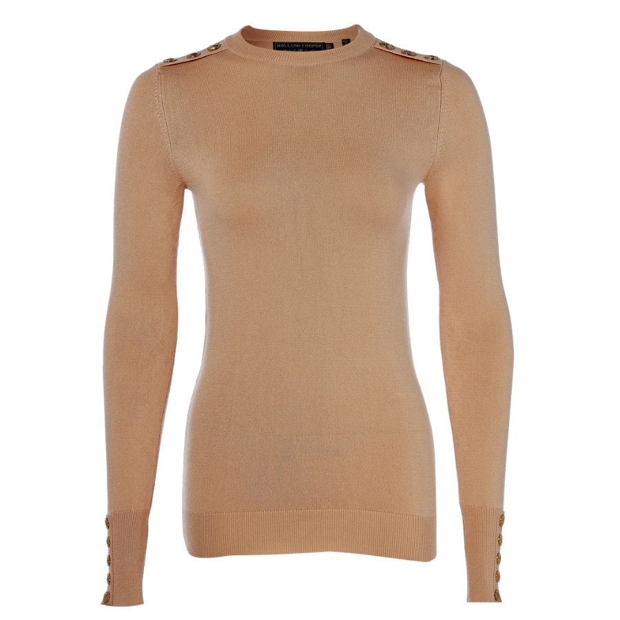 Buttoned Knit Crew Neck Womens Jumper