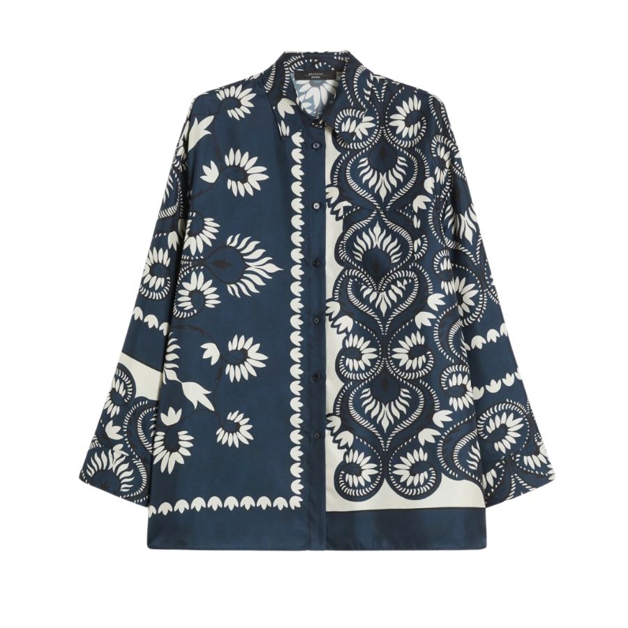 Lastra Printed Silk Patchwork Womens Shirt 2615191011600