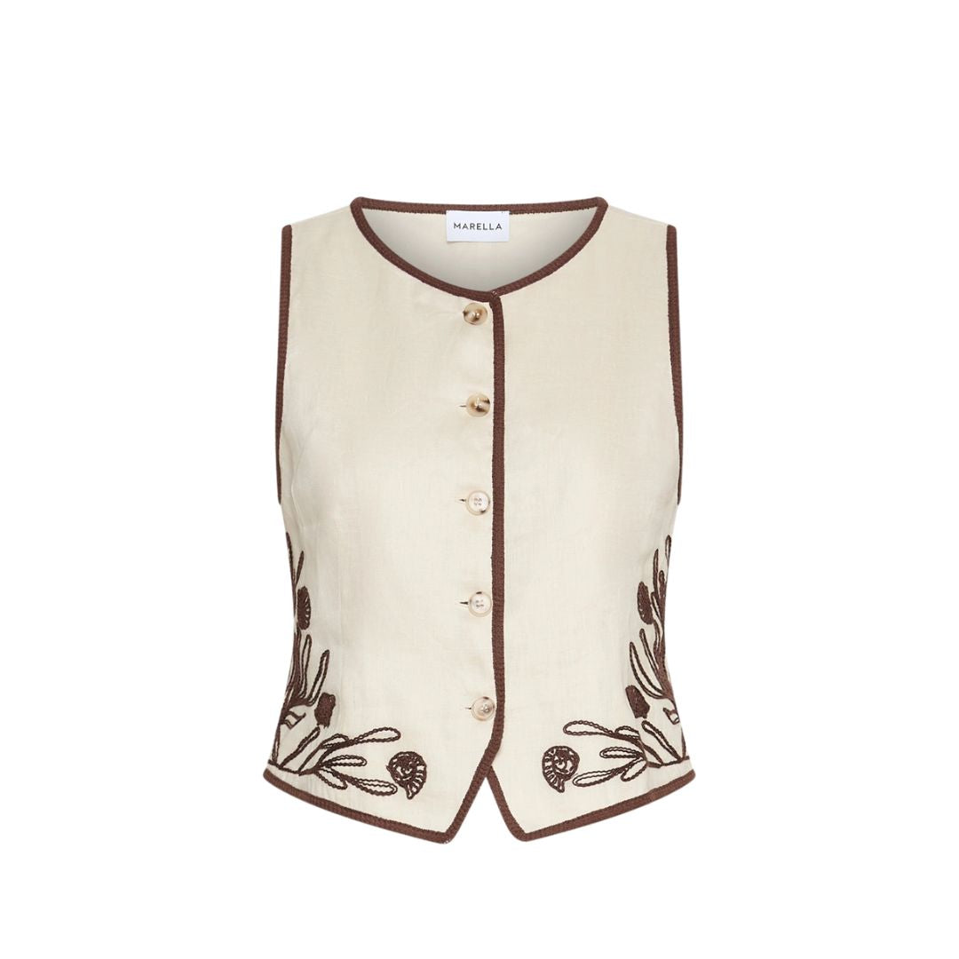 Aerovia Embroidered Linen Womens Waistcoat 2613151012200