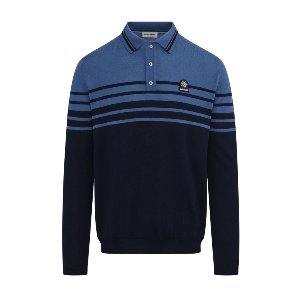 Merino Wool Contrast Stripe Mens Polo Shirt KNT119