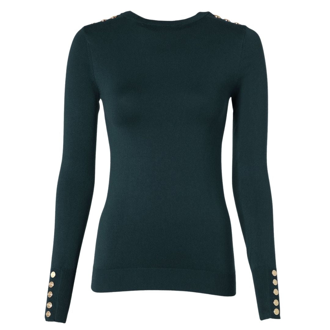 Buttoned Knit Crew Neck Womens Jumper