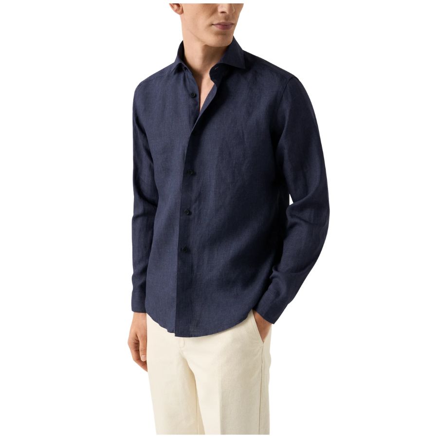 Solid Linen Mens Long Sleeve Shirt 100014879