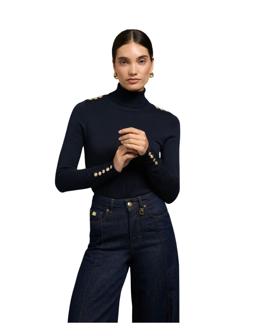 Buttoned Knit Roll Neck