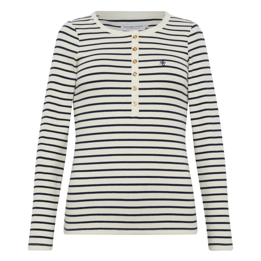 Striped Grandad Style Womens Top