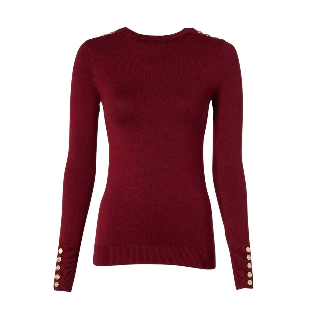 Buttoned Knit Crew Neck Womens Jumper