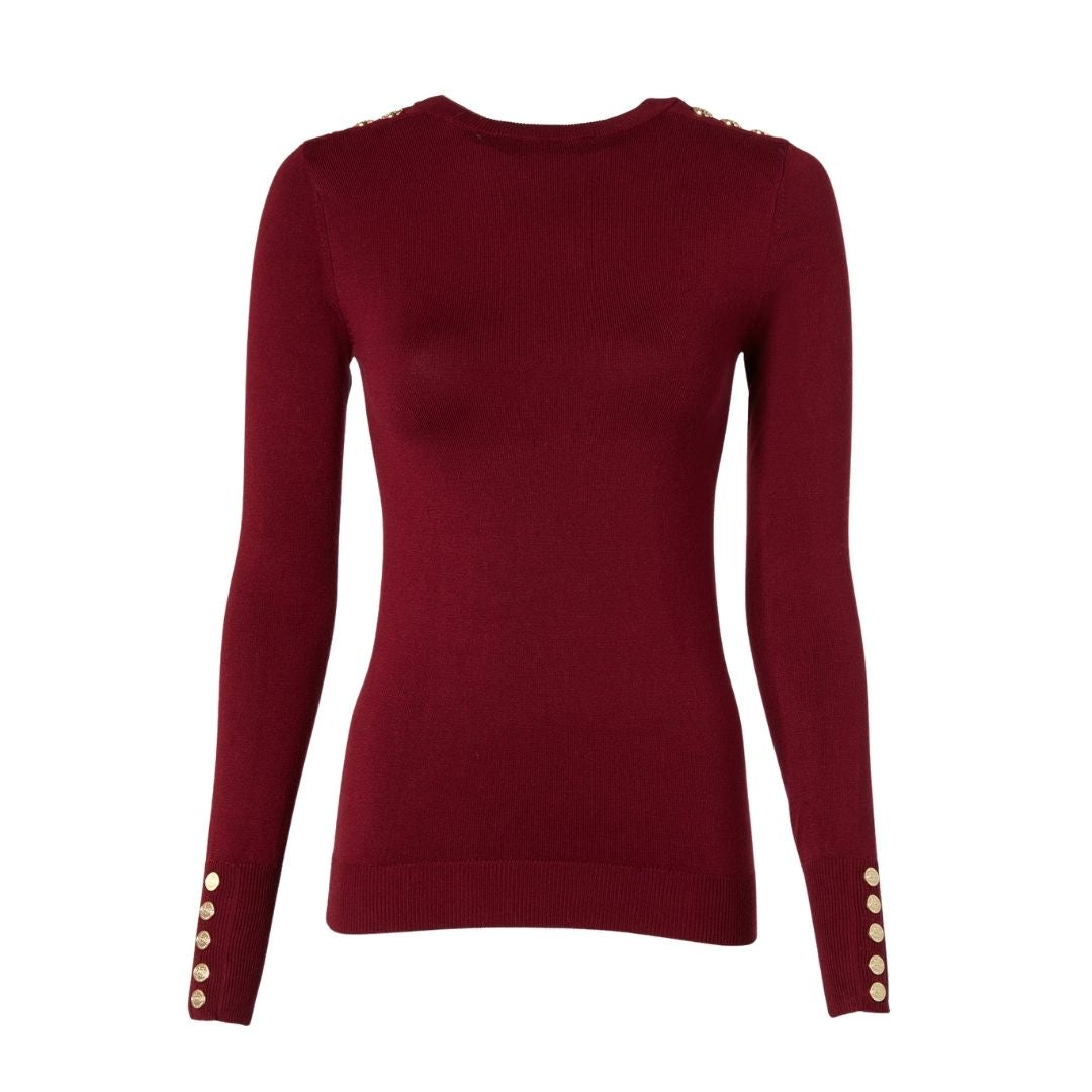 Buttoned Knit Crew Neck Womens Jumper