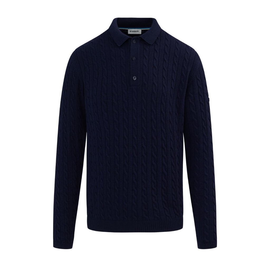 Merino Wool Cable Knit Mens Kntted Polo KNT91