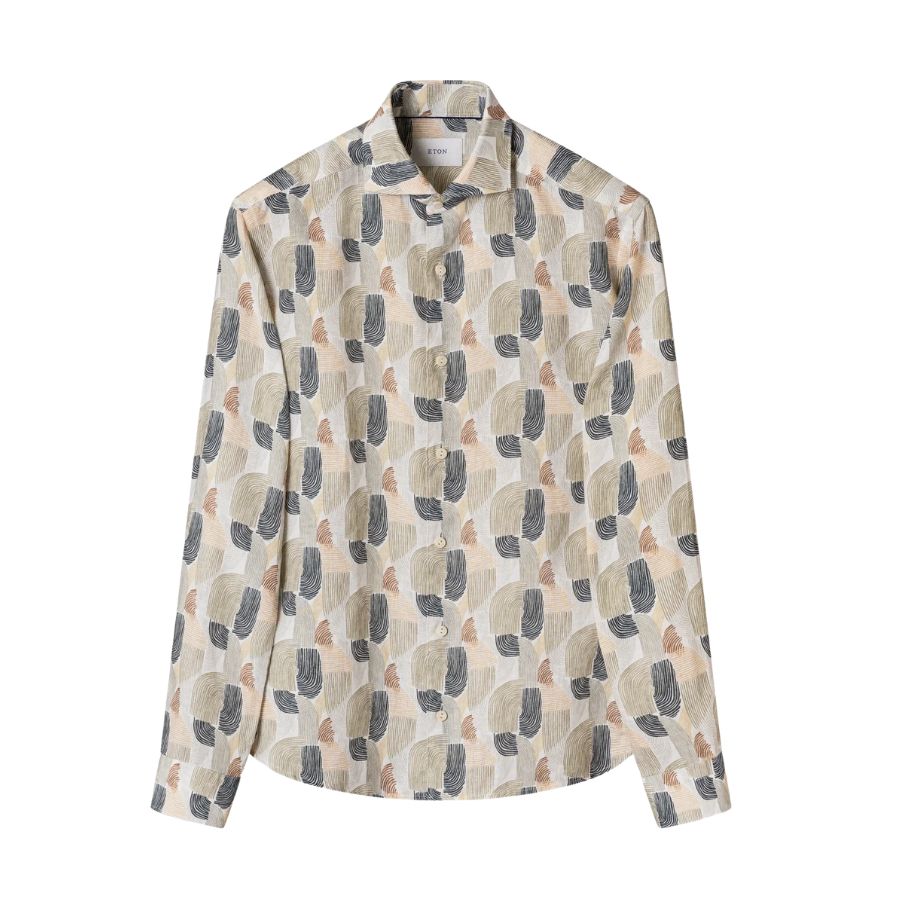 Geometric Print Linen Shirt 100015202