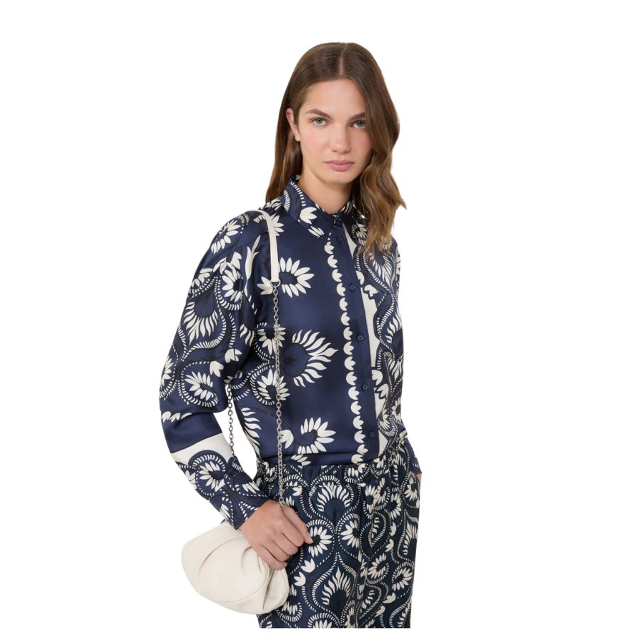 Lastra Printed Silk Patchwork Womens Shirt 2615191011600