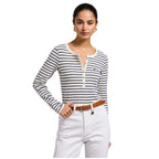 Striped Grandad Style Womens Top