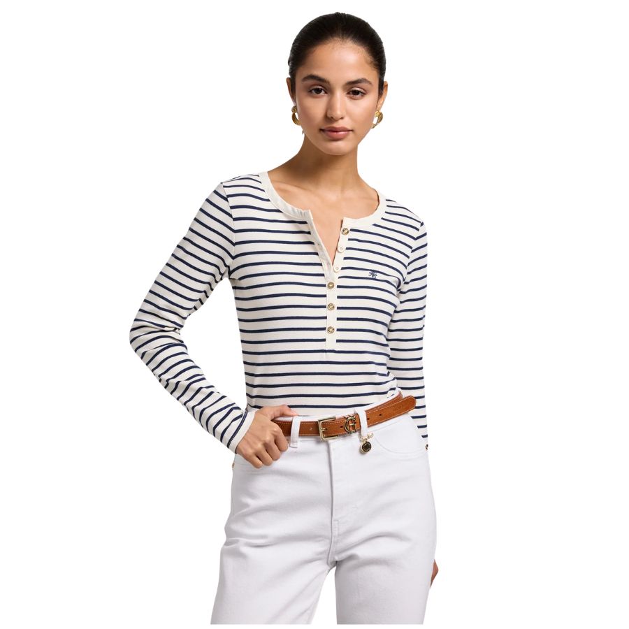 Striped Grandad Style Womens Top