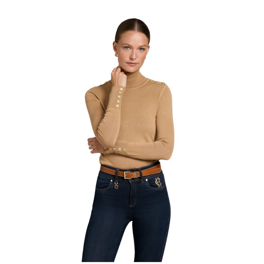 Buttoned Knit Crew Neck Womens Jumper