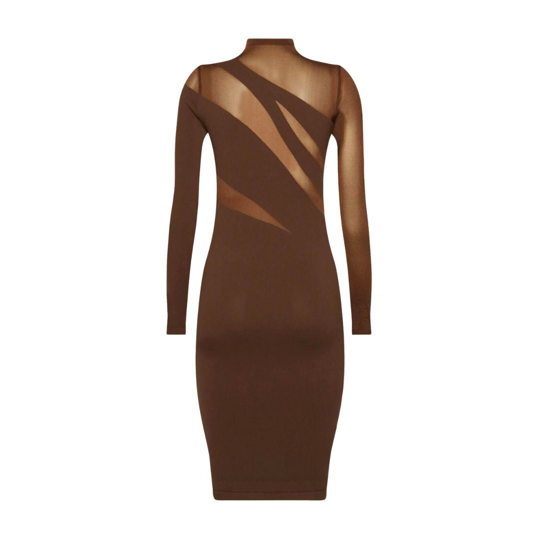 Sheer Opaque Contour Cut-Out Dress 058304