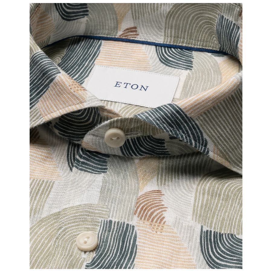 Geometric Print Linen Shirt 100015202