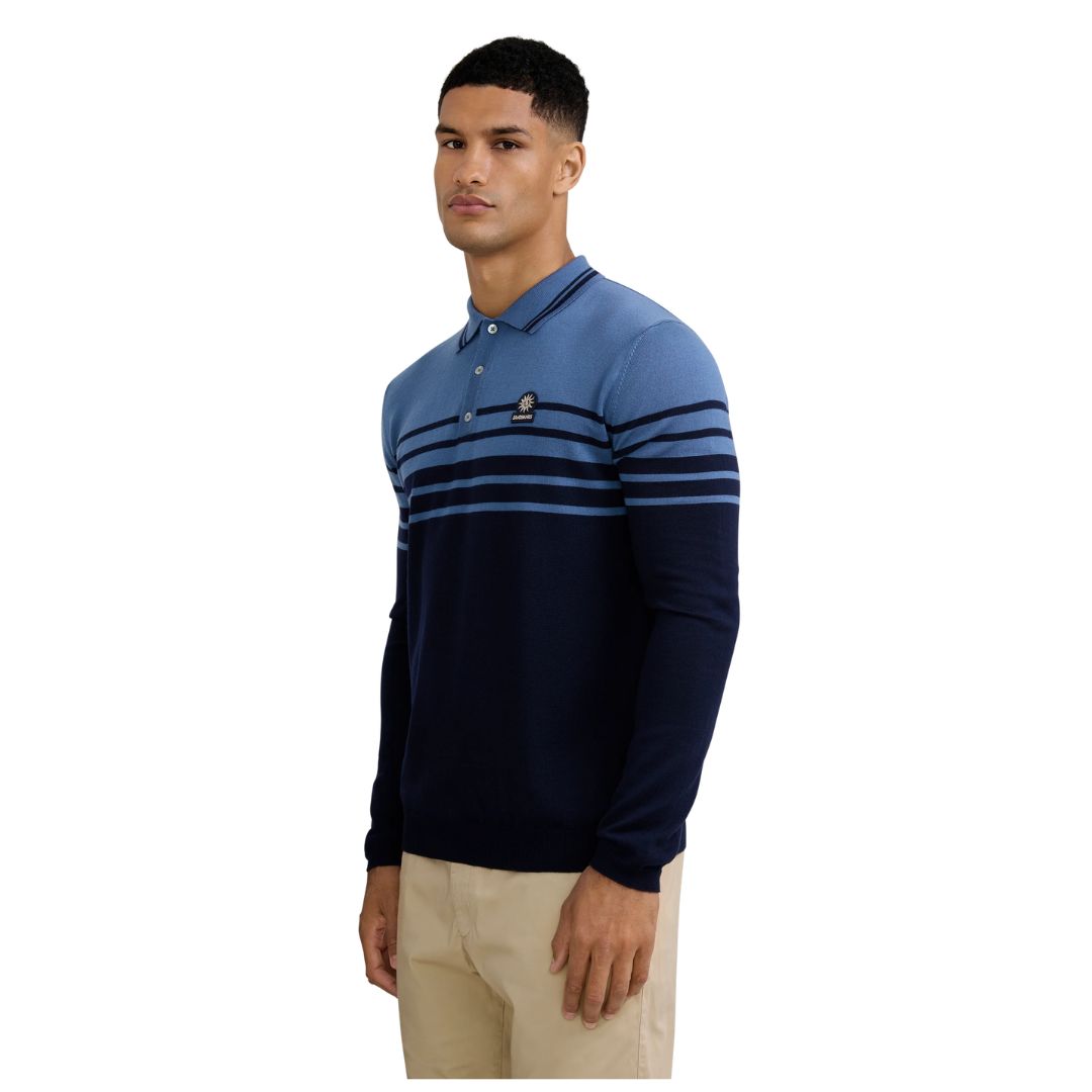 Merino Wool Contrast Stripe Mens Polo Shirt KNT119