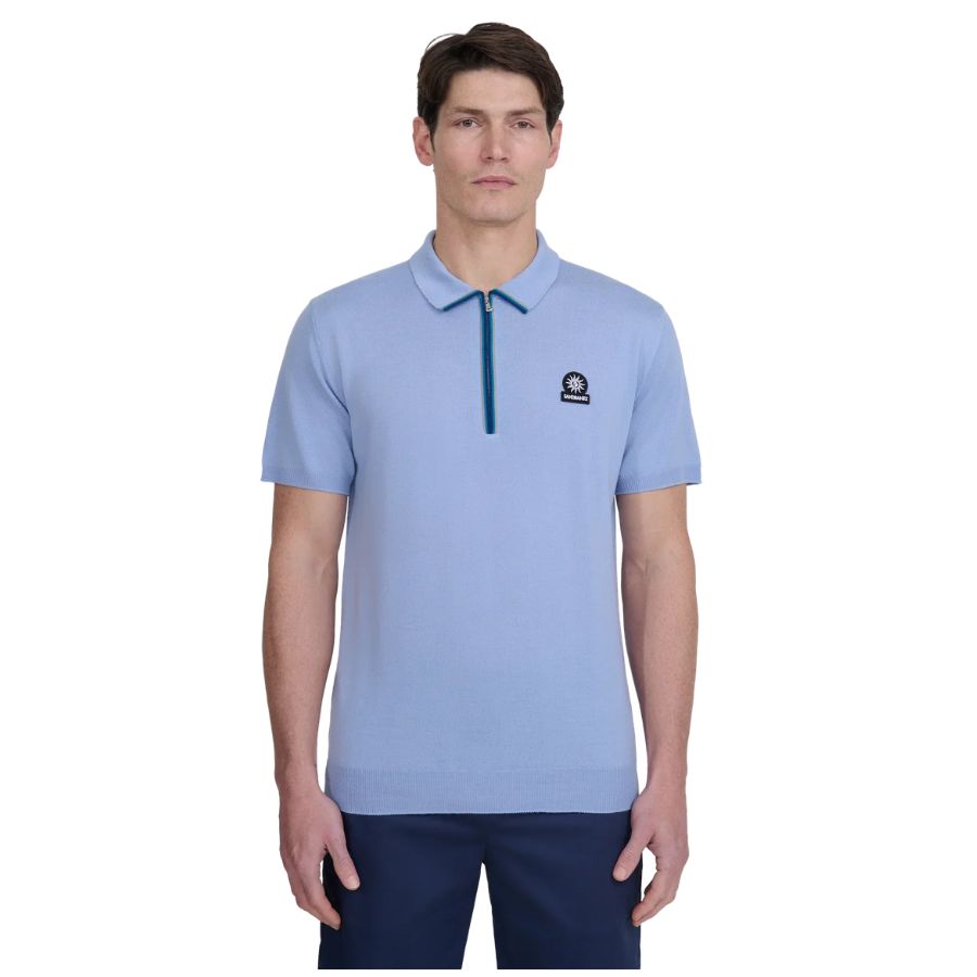 Colour Stripe Knitted Mens Zip Polo Short KNT69