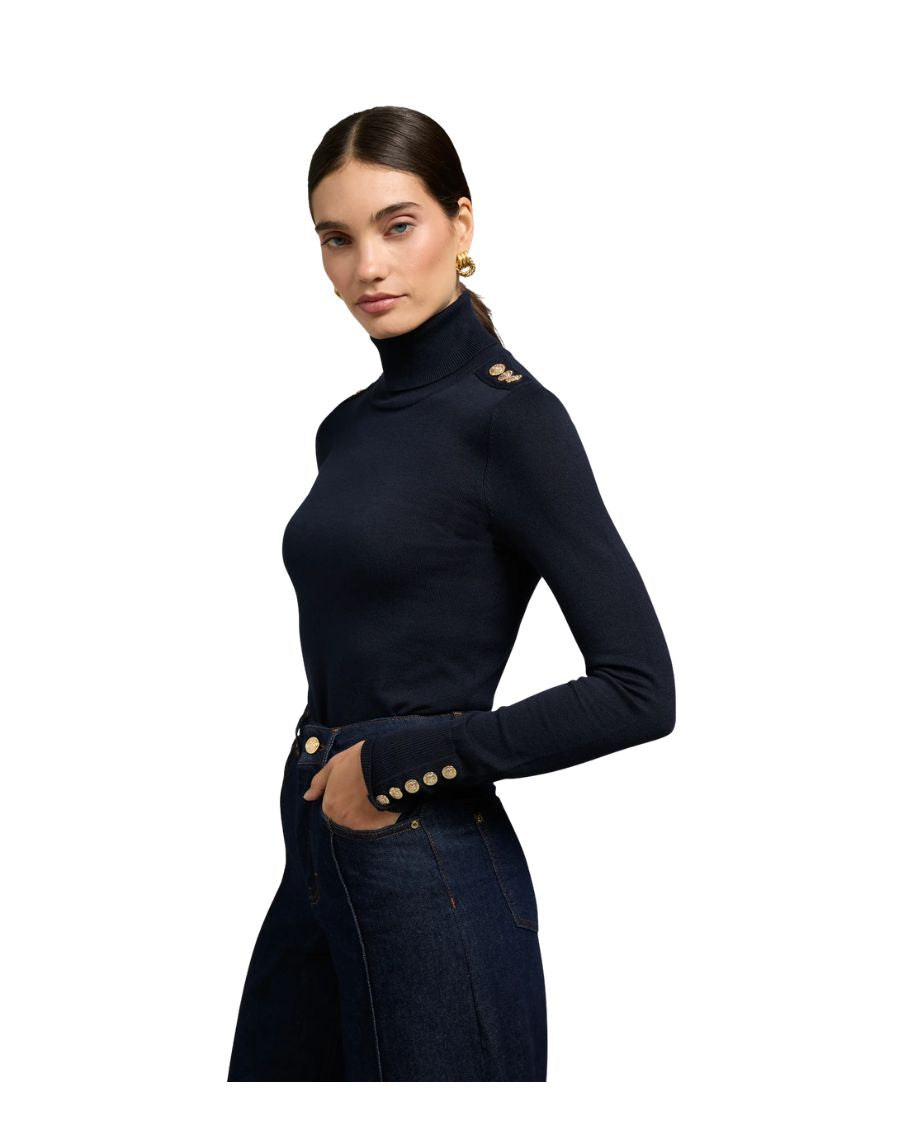 Buttoned Knit Roll Neck
