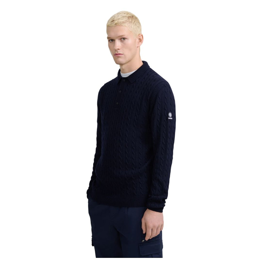 Merino Wool Cable Knit Mens Kntted Polo KNT91