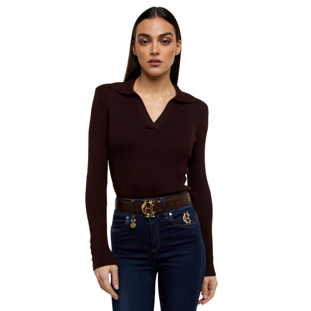 V-Neck Rib Womens Top