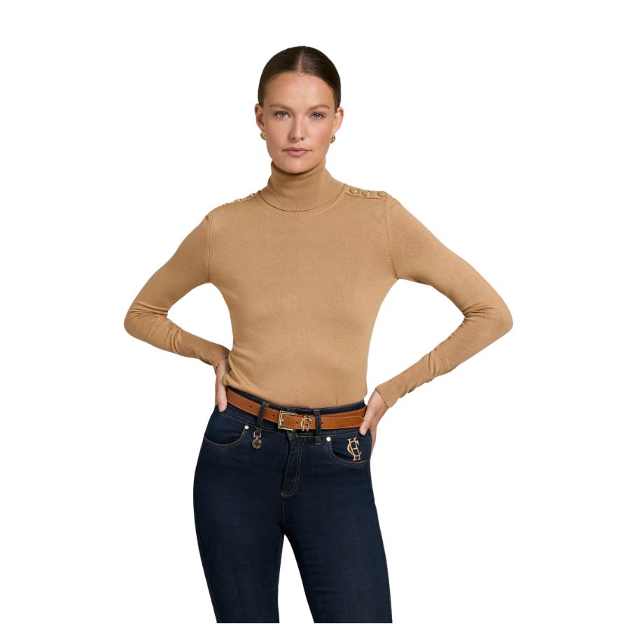 Buttoned Knit Crew Neck Womens Jumper