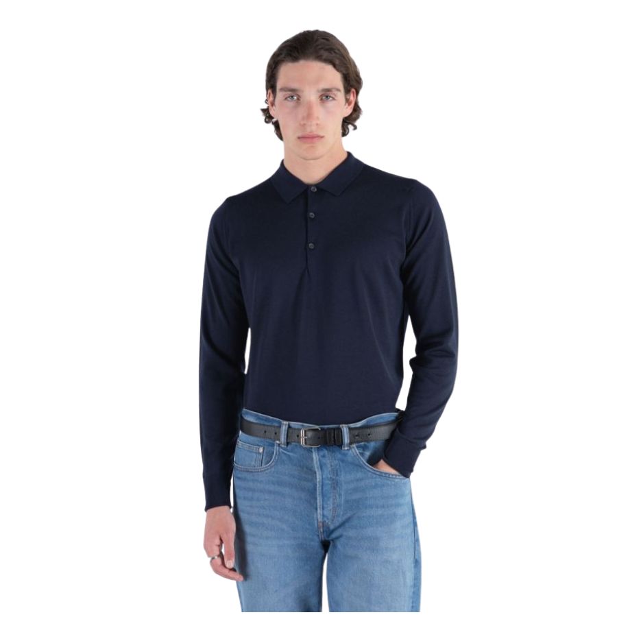 Cotswold Extra Fine Merino Wool Mens Long Sleeve Polo Shirt