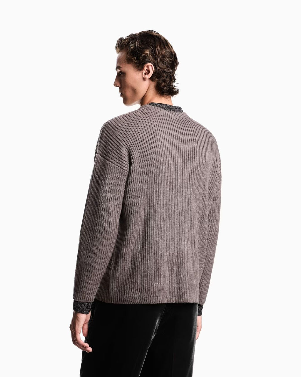 Ribbed Wool Blend V-Neck Cardigan EM002074 AF18108