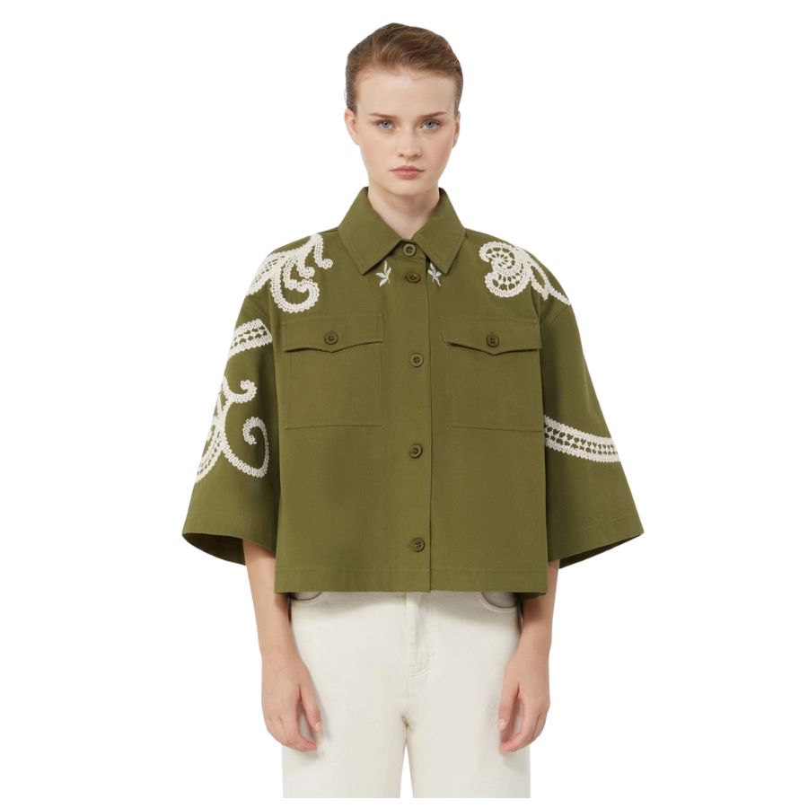 Como Embroided Cropped Womens Shirt Jacket 2615041012600
