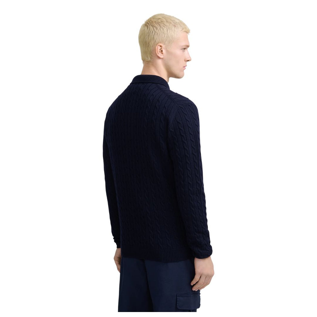 Merino Wool Cable Knit Mens Kntted Polo KNT91