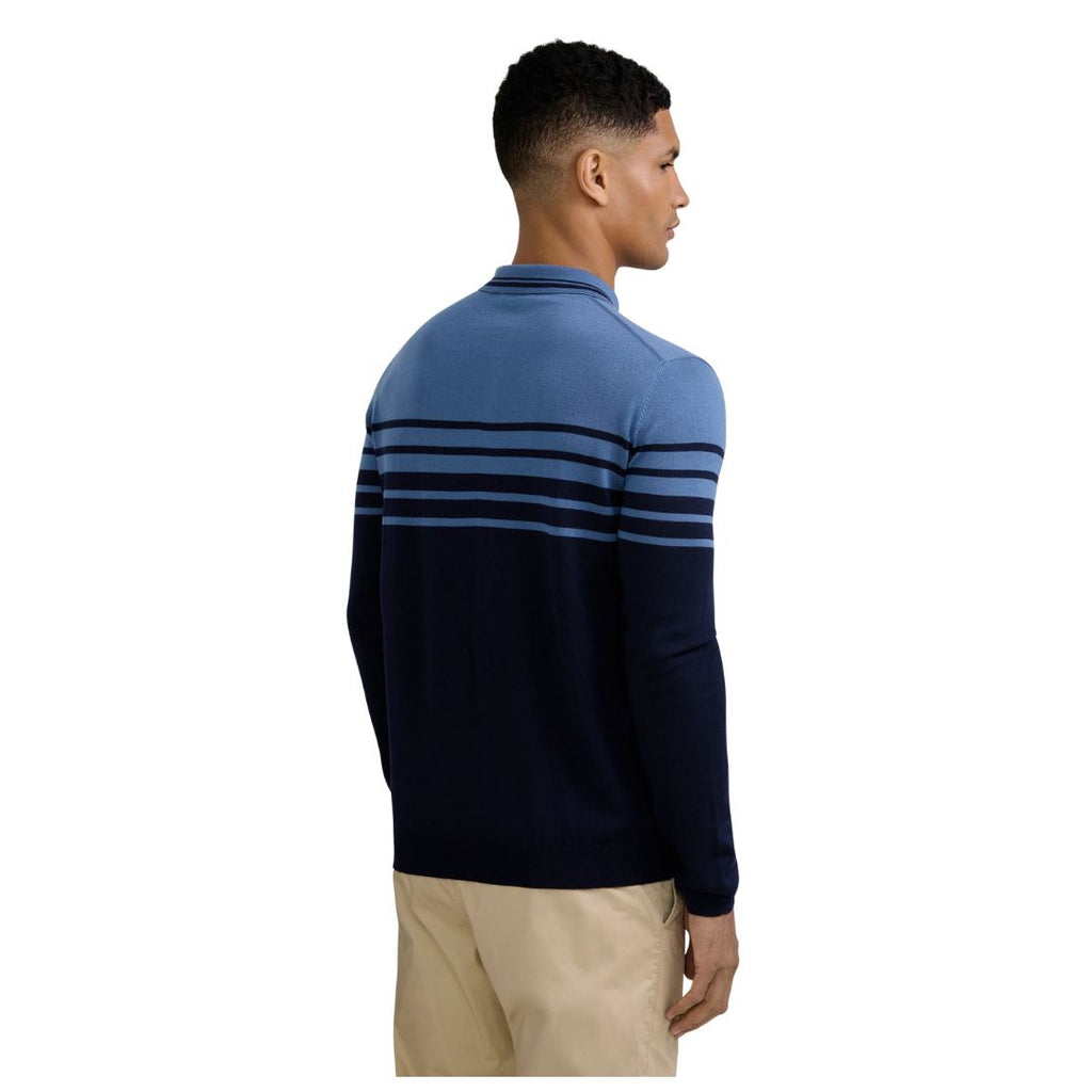 Merino Wool Contrast Stripe Mens Polo Shirt KNT119