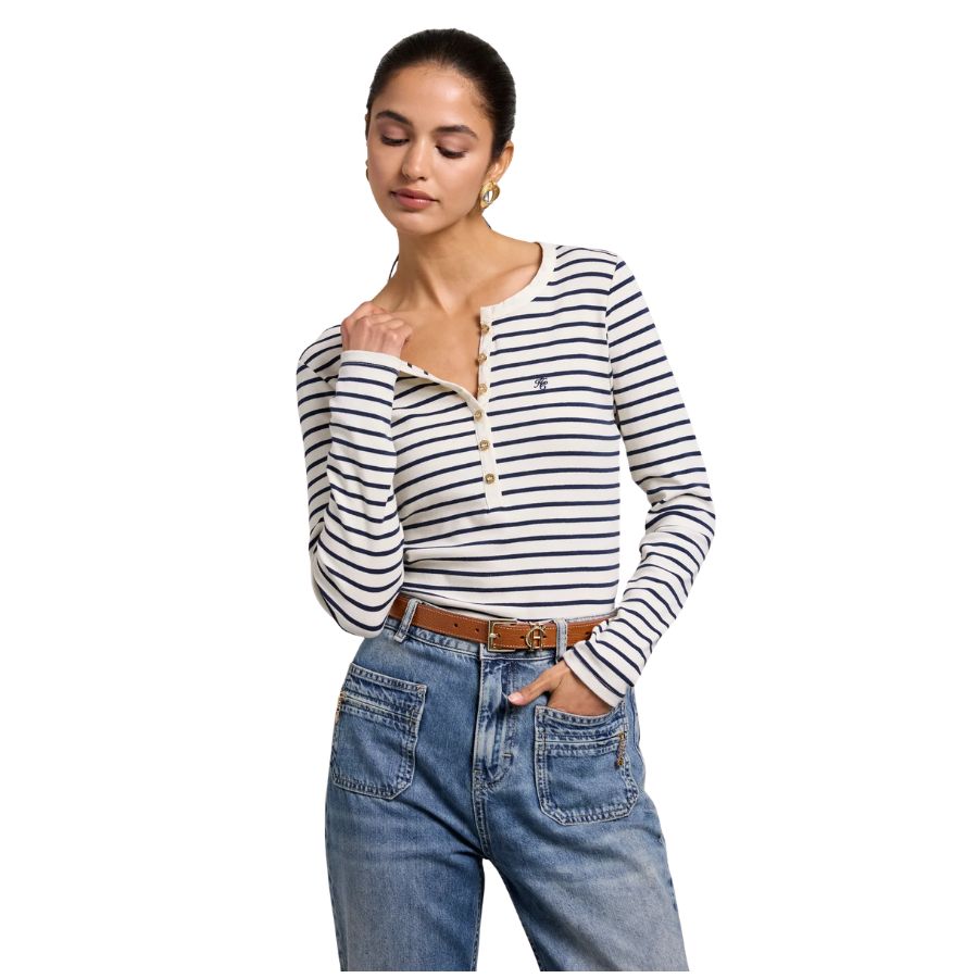 Striped Grandad Style Womens Top