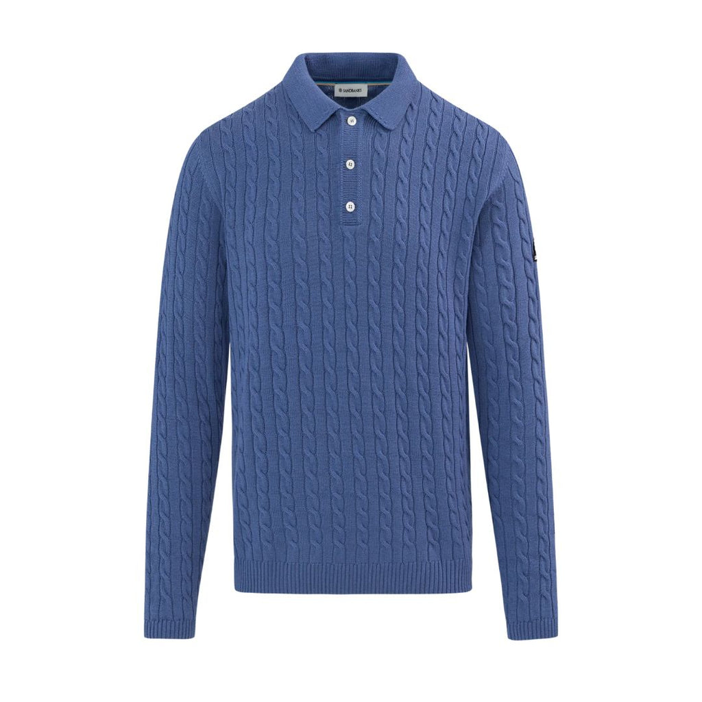 Merino Wool Cable Knit Mens Kntted Polo KNT91