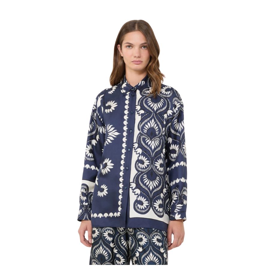 Lastra Printed Silk Patchwork Womens Shirt 2615191011600