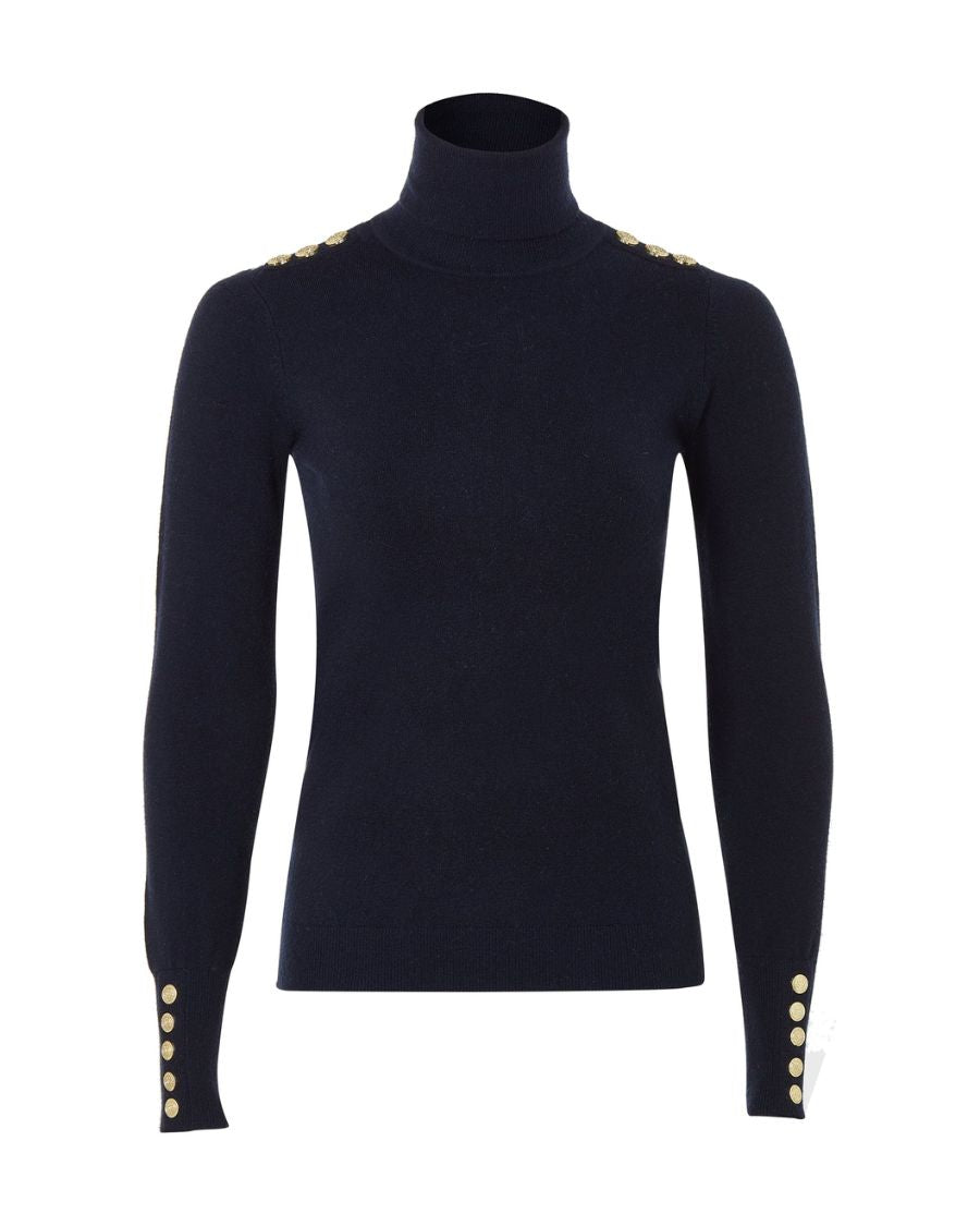 Buttoned Knit Roll Neck
