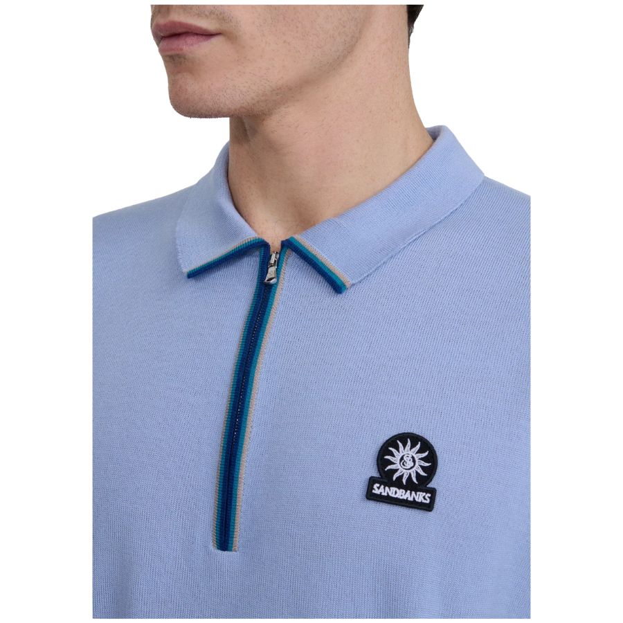 Colour Stripe Knitted Mens Zip Polo Short KNT69