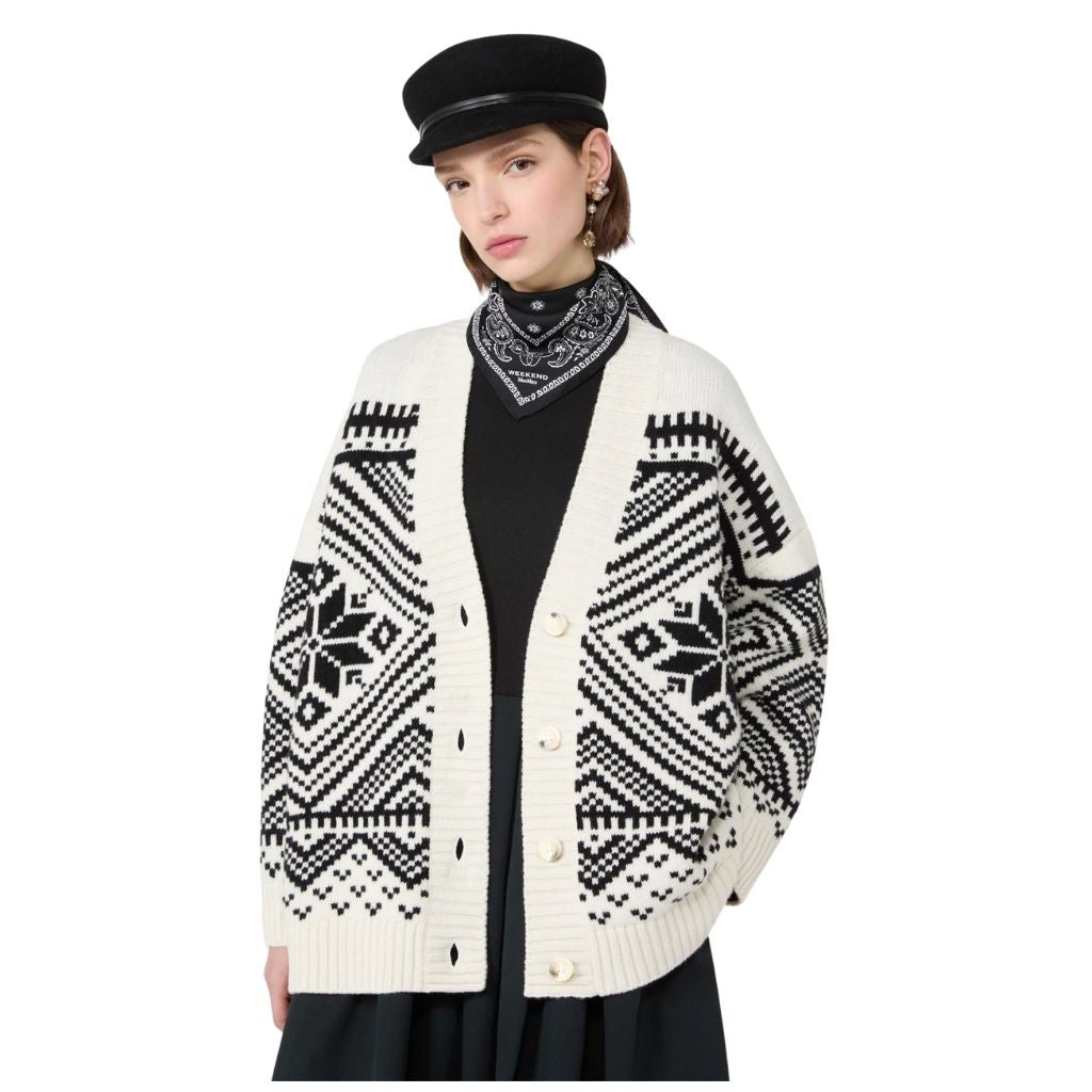 Belgio Jacquard Wool Womens Cardigan 2625346072600