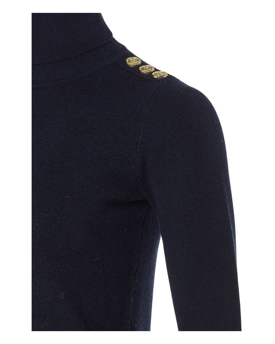 Buttoned Knit Roll Neck