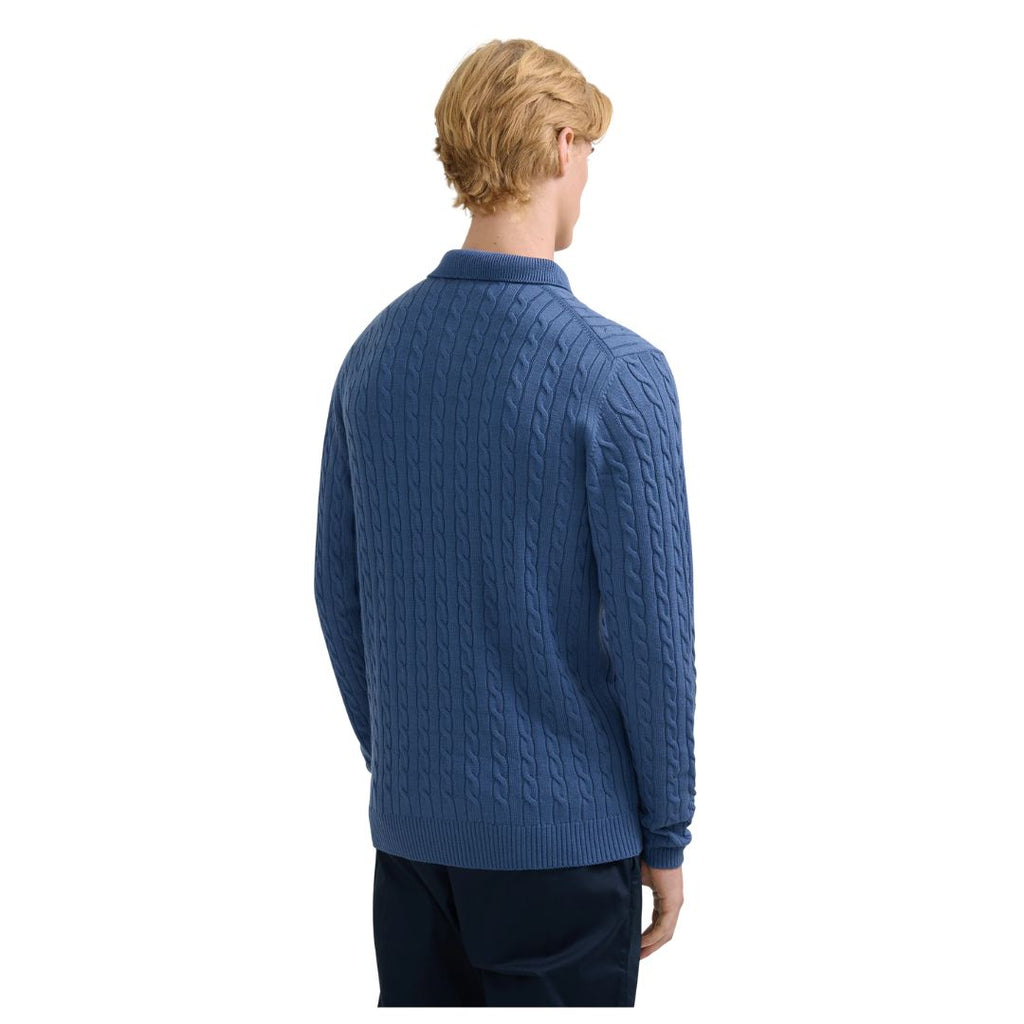 Merino Wool Cable Knit Mens Kntted Polo KNT91