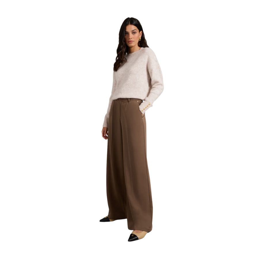 Pleated Womens Wide Leg Trouser