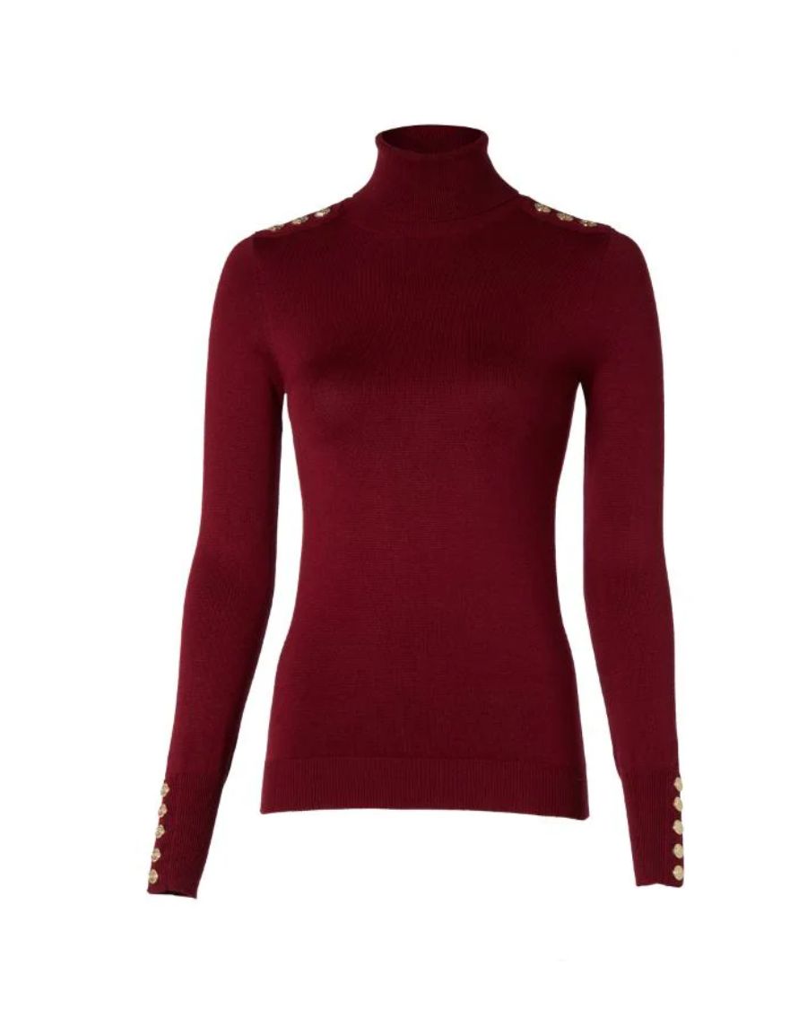 Buttoned Knit Roll Neck