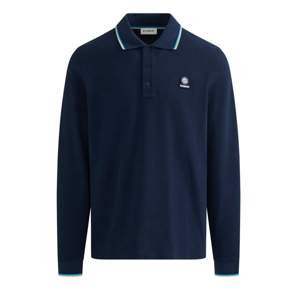 Long Sleeve Contrast Trim Mens Polo Shirt MBP95