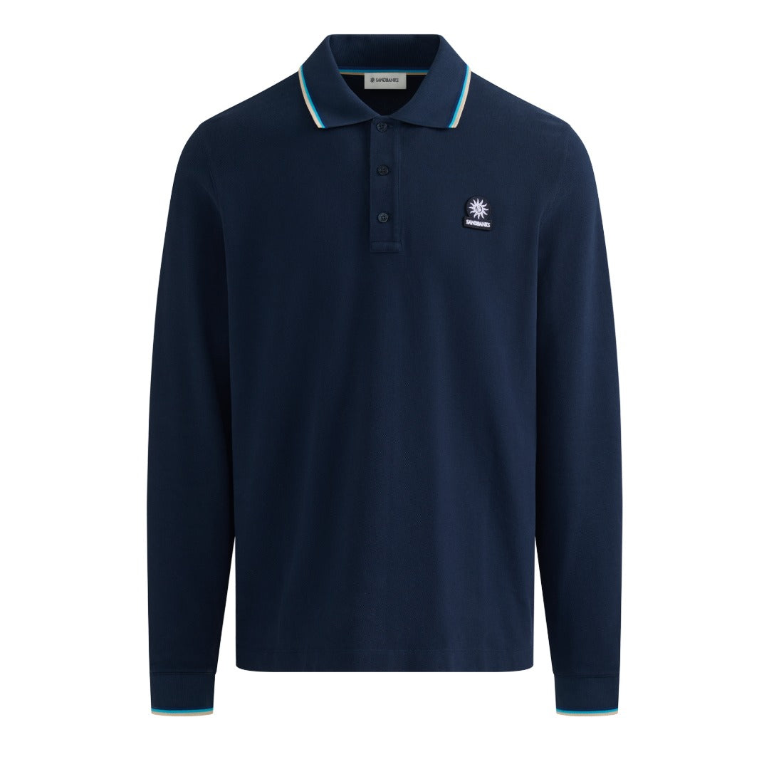 Long Sleeve Contrast Trim Mens Polo Shirt MBP95
