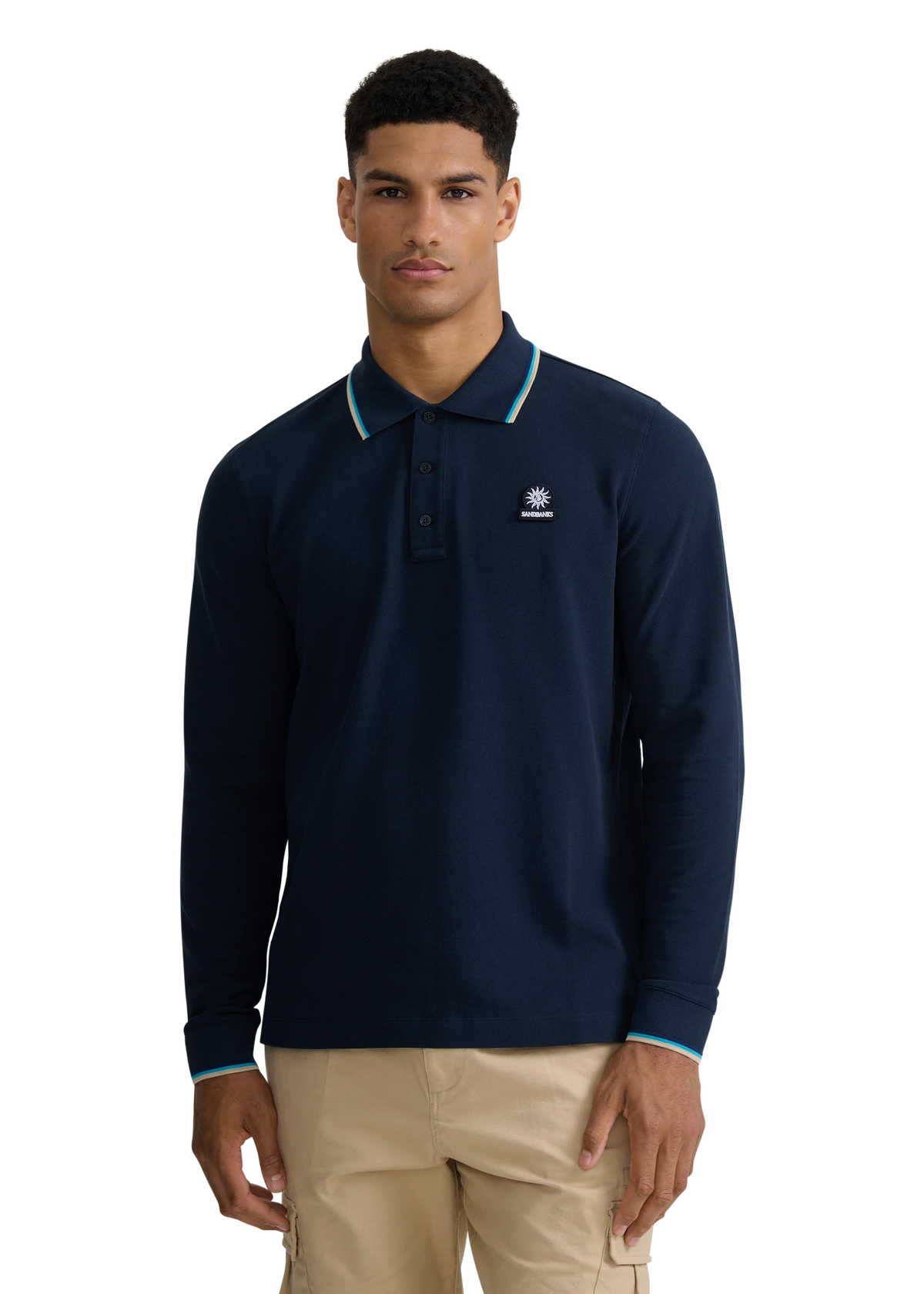 Long Sleeve Contrast Trim Mens Polo Shirt MBP95
