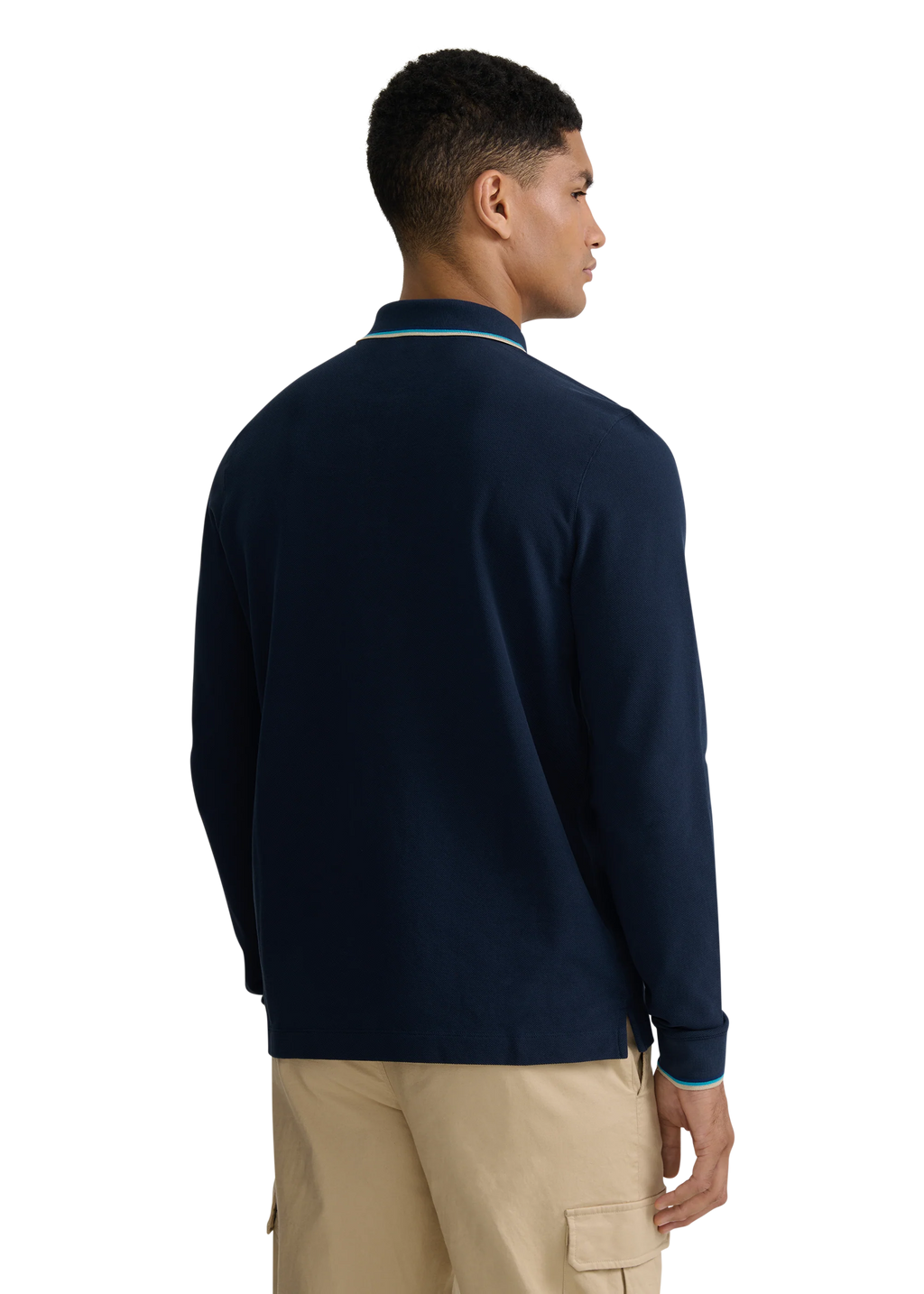 Long Sleeve Contrast Trim Mens Polo Shirt MBP95